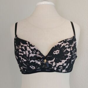 Daisy Fuentes Size 36 D Padded Push-Up Bra Black Lacy